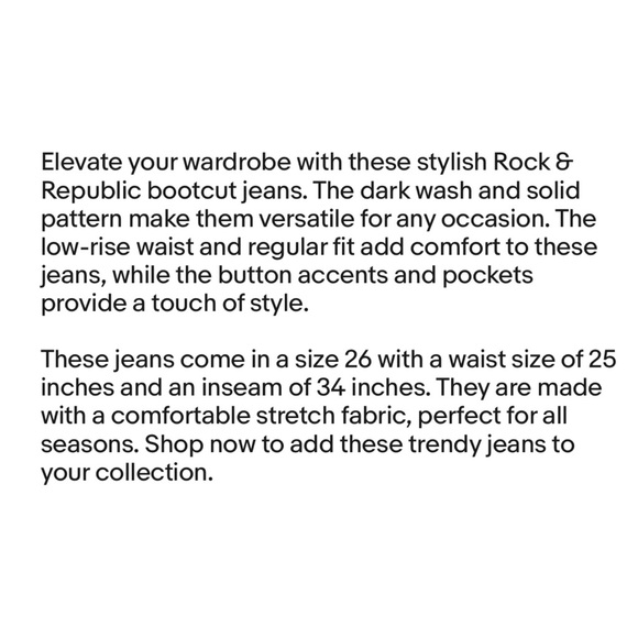 NWT Rock and Republic | Women’s Regular Low Rise Dark Wash Jeans - 25 - Picture 5 of 5